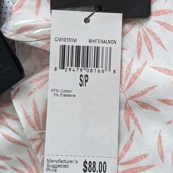 Magaschoni Man Size SMALL Button Shirt White Salmon Short Sleeve Tropical NEW Co - Picture 7 of 8